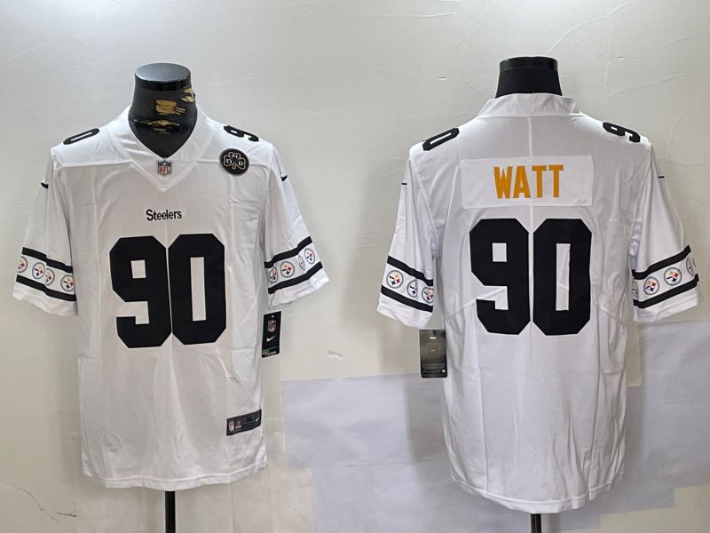 Men Pittsburgh Steelers #90 Watt White 2024 Nike Vapor Limited NFL Jersey style 5